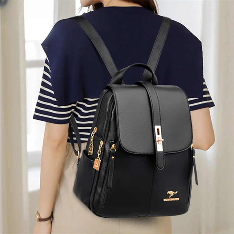 Luxury Women Leather Backpacks for Girls Sac a Dos Casual Daypack Black Vintage Backpack School Bags for Girls Mochila Rucksack