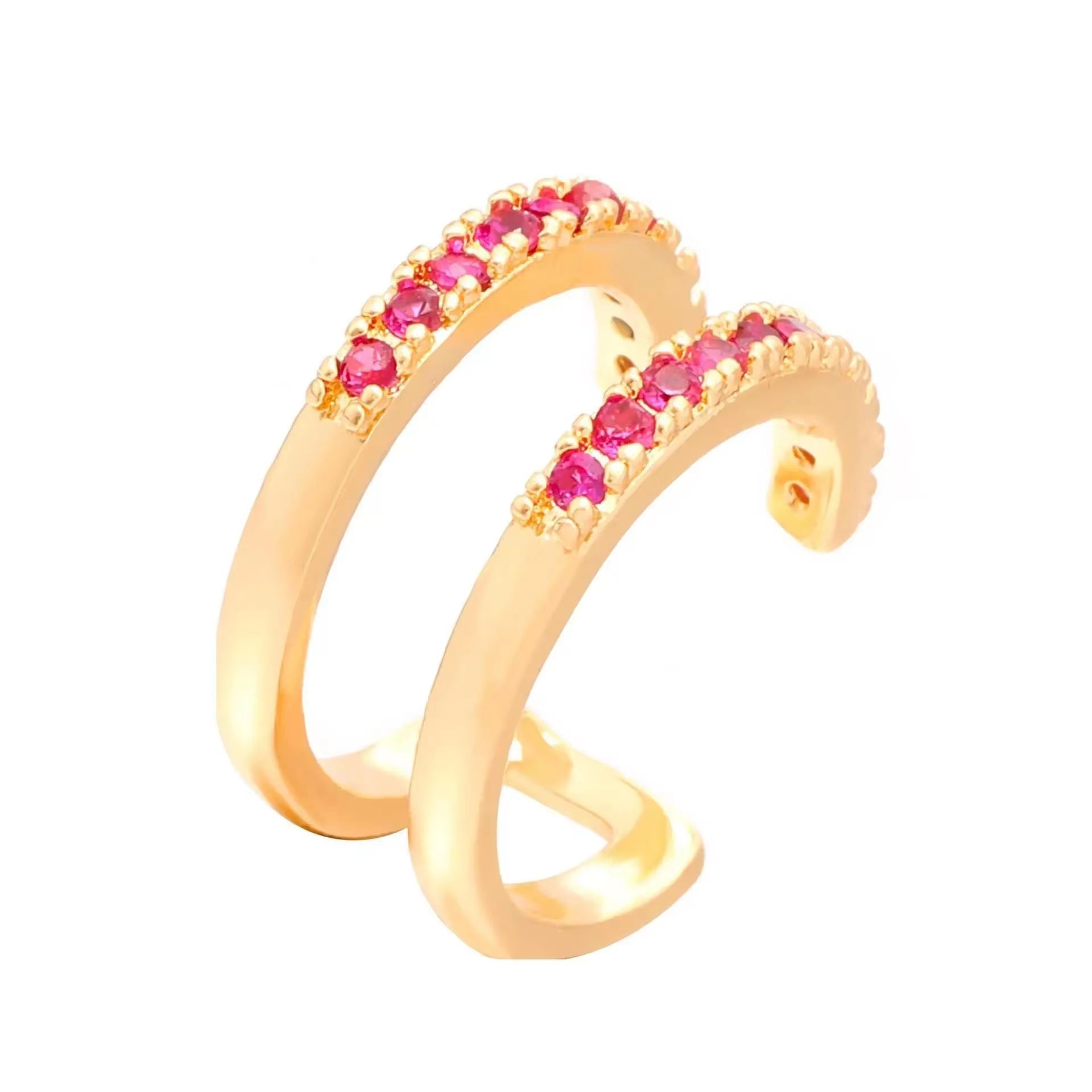 Korean Fashion Crystal Heart Ear Clip Earrings for Women Jewelry Ear Cuffs without Hole Single Double Layer Heart Fake Earrings