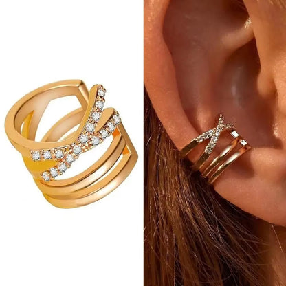 Korean Fashion Crystal Heart Ear Clip Earrings for Women Jewelry Ear Cuffs without Hole Single Double Layer Heart Fake Earrings