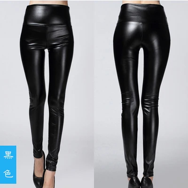 On Sale Autumn Winter Women Ladies Warm Legging Leather Pants Female High Waist Stretchable Pencil Skinny Y2K Trousers