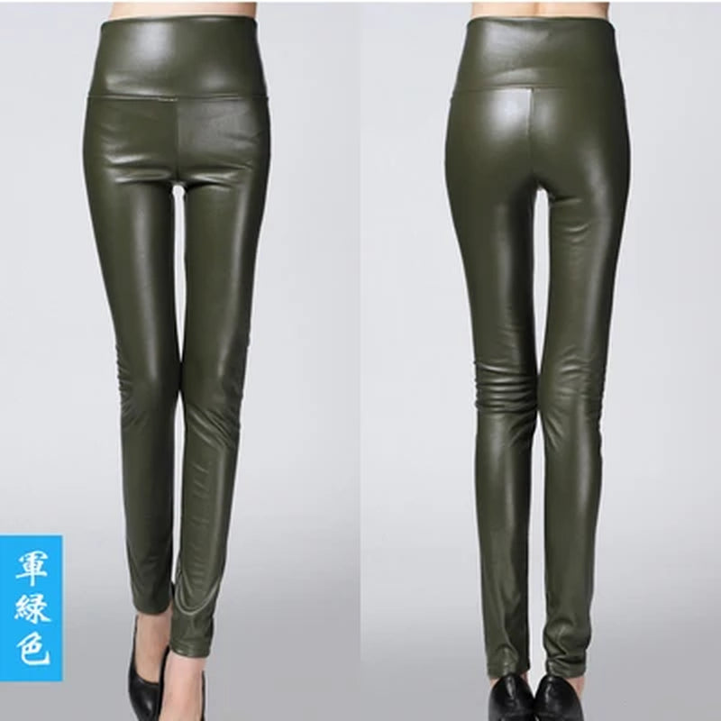 On Sale Autumn Winter Women Ladies Warm Legging Leather Pants Female High Waist Stretchable Pencil Skinny Y2K Trousers