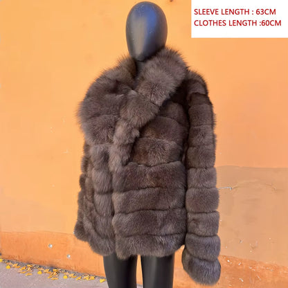 Women'S Clothing Genuine Fox Fur Jacket Natural Fox Fur Fluffy Coat Lapel Luxury Brands Women Short Real Fur Coat