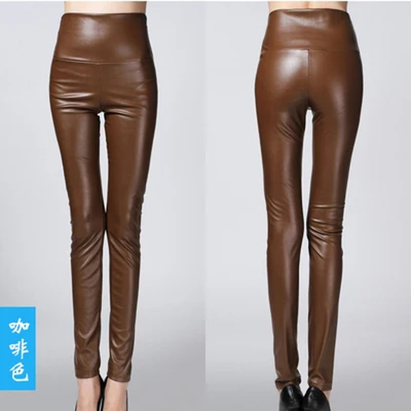 On Sale Autumn Winter Women Ladies Warm Legging Leather Pants Female High Waist Stretchable Pencil Skinny Y2K Trousers