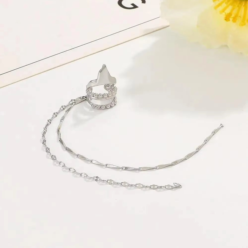 Korean Fashion Crystal Heart Ear Clip Earrings for Women Jewelry Ear Cuffs without Hole Single Double Layer Heart Fake Earrings