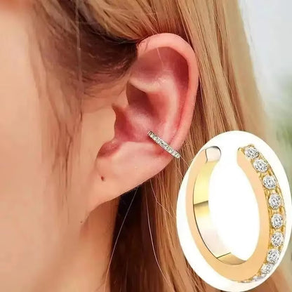 Korean Fashion Crystal Heart Ear Clip Earrings for Women Jewelry Ear Cuffs without Hole Single Double Layer Heart Fake Earrings