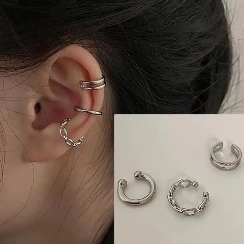 Korean Fashion Crystal Heart Ear Clip Earrings for Women Jewelry Ear Cuffs without Hole Single Double Layer Heart Fake Earrings