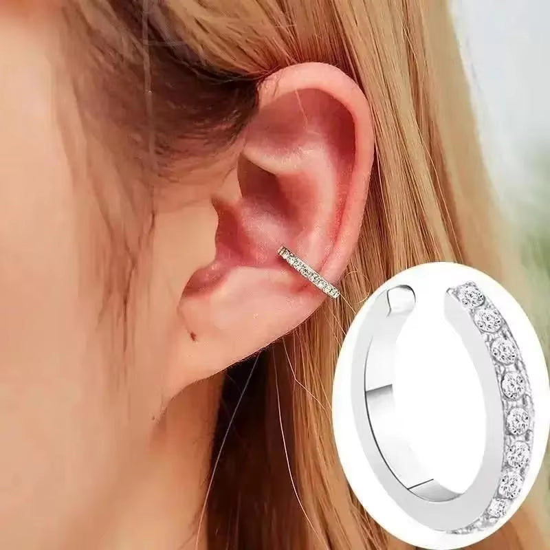Korean Fashion Crystal Heart Ear Clip Earrings for Women Jewelry Ear Cuffs without Hole Single Double Layer Heart Fake Earrings
