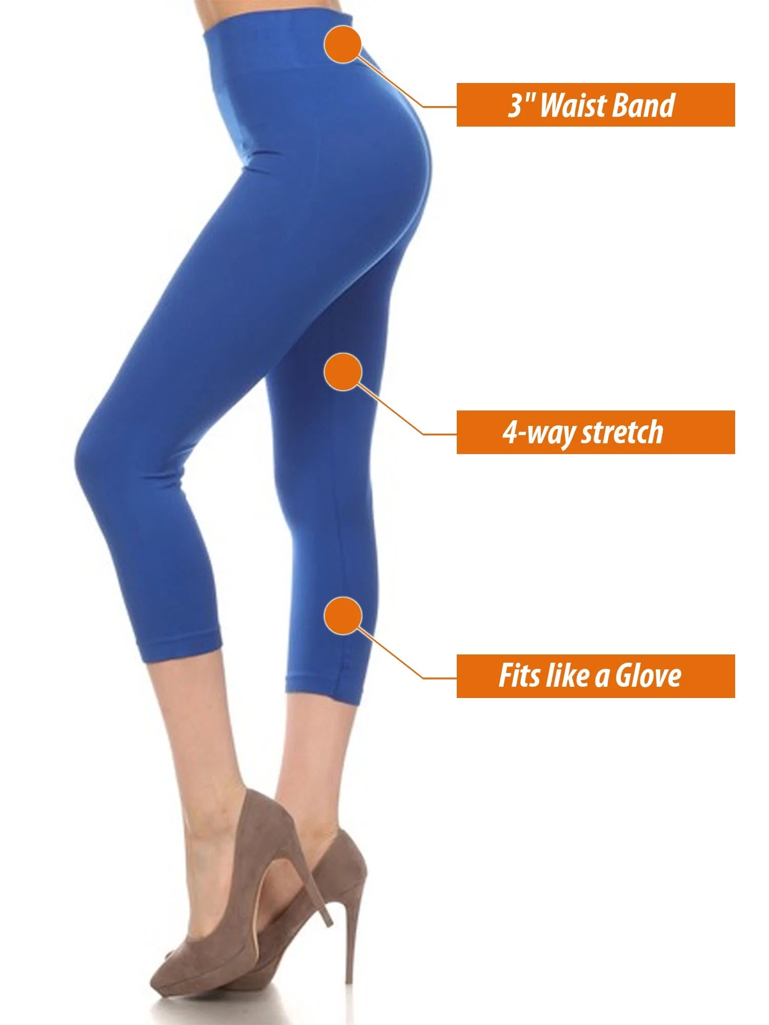 Women'S Solid Color Seamless Wide Waistband Capri Leggings