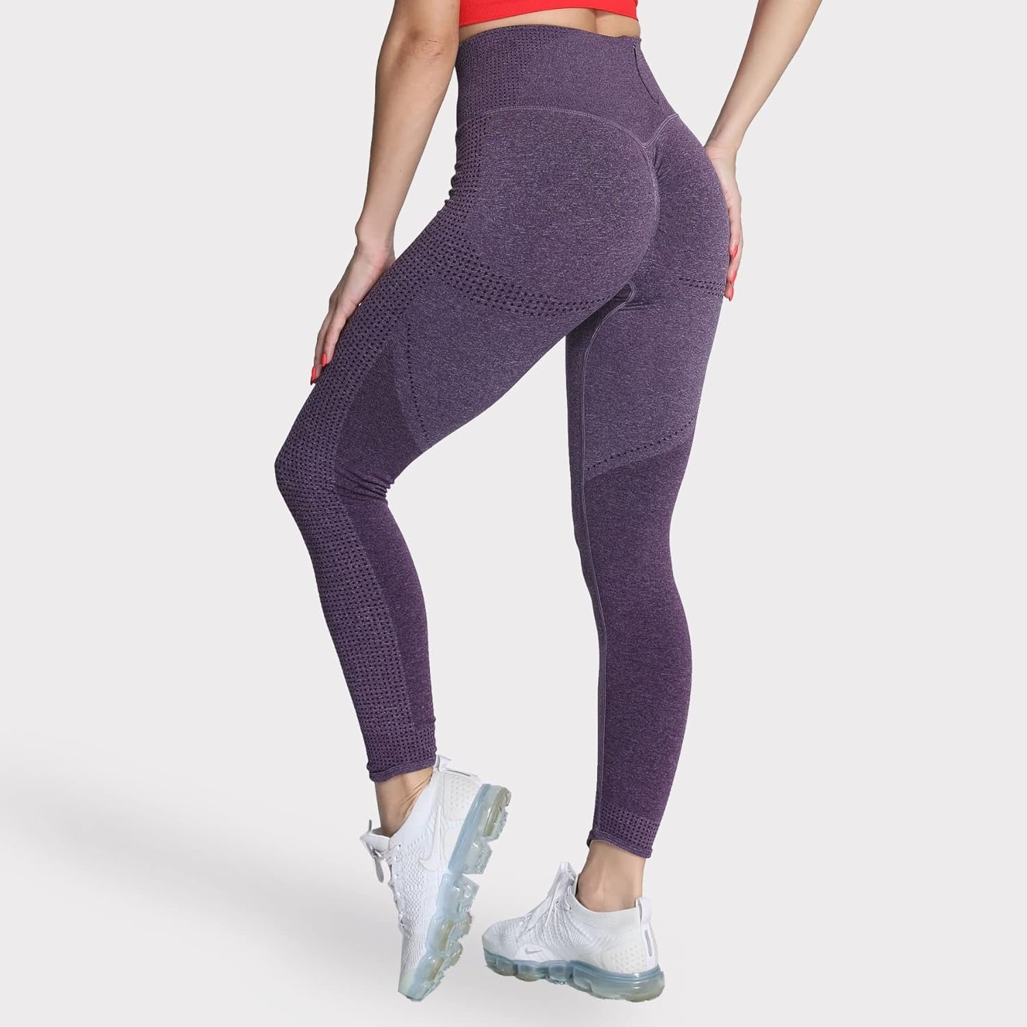 Women'S High Waisted Leggings with Pockets Seamless Scrunch Butt Lifting Workout Gym Vital Tummy Control Yoga Pants (Purple Marl, Medium)