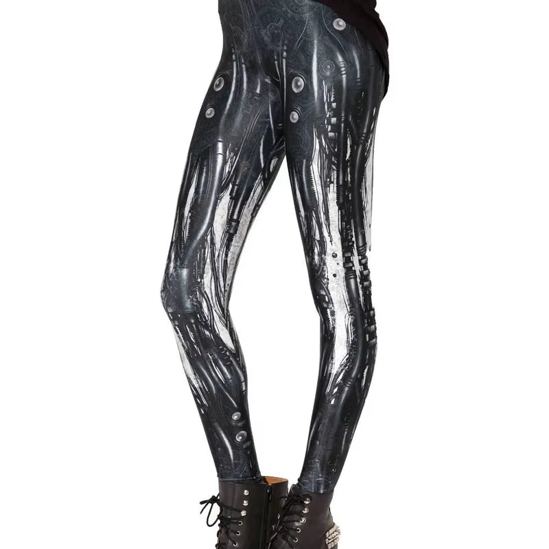 Fashion Design Women Black Galaxy Leggings Space Mechanical Steel Tube Air Bubbles Print Pants Legging GL-19