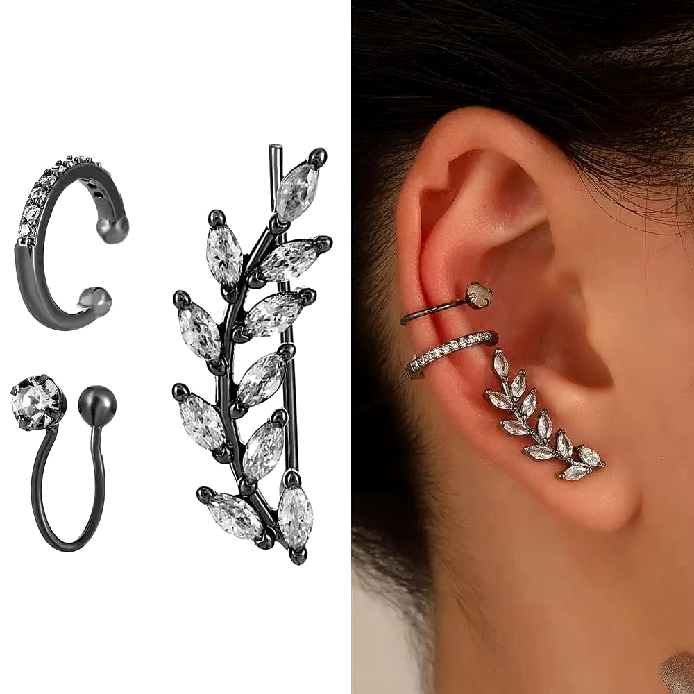 Korean Fashion Crystal Heart Ear Clip Earrings for Women Jewelry Ear Cuffs without Hole Single Double Layer Heart Fake Earrings