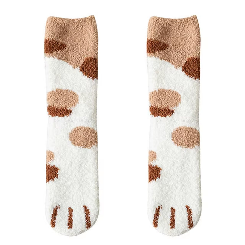 Plush Winter Funny Cute Style Animal Cat Paw Cartoon Pattern Women Cotton Socks Super Soft for Female House Sleeping Floor Sox