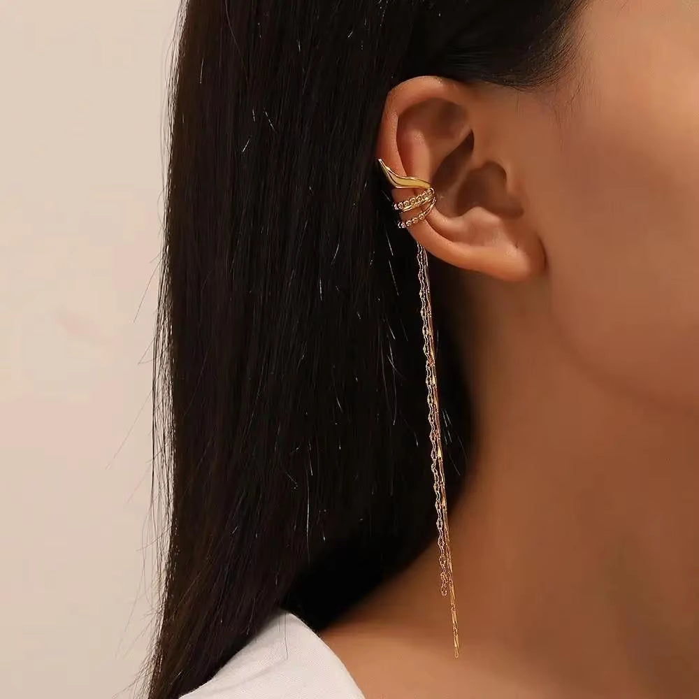 Korean Fashion Crystal Heart Ear Clip Earrings for Women Jewelry Ear Cuffs without Hole Single Double Layer Heart Fake Earrings