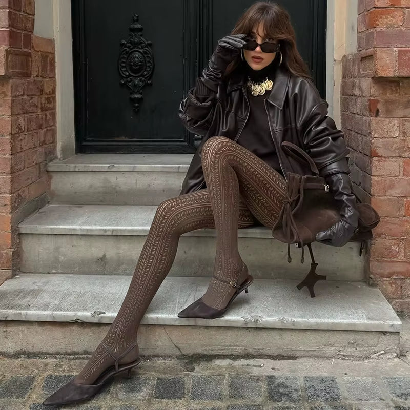 1 Pair Lolita Vintage Tights Women Fashion Hollow Out Pantyhose Sculpted Mesh Women Stockings for Dress 2025 Spring Legging