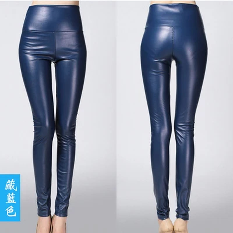 On Sale Autumn Winter Women Ladies Warm Legging Leather Pants Female High Waist Stretchable Pencil Skinny Y2K Trousers