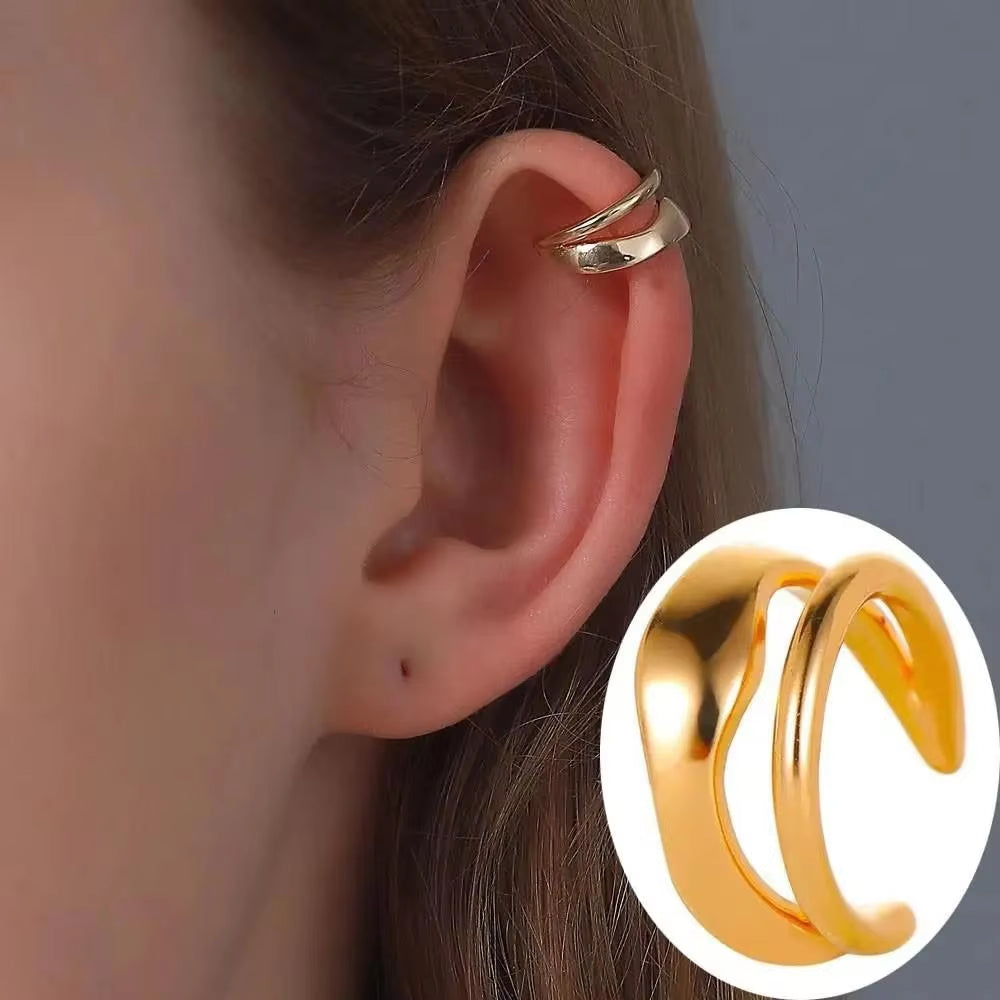 Korean Fashion Crystal Heart Ear Clip Earrings for Women Jewelry Ear Cuffs without Hole Single Double Layer Heart Fake Earrings